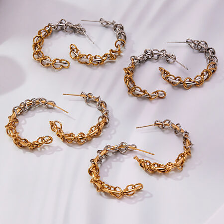 1 paire de boucles d'oreilles créoles pour femme en acier inoxydable, couleurs or et argent mélangés, étanches. 2