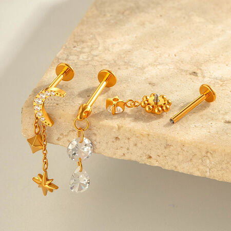 1 Stück zarte Ohrstecker für Damen in Form einer Blume mit Mondmotiv aus Titanlegierung in Goldfarbe mit Zirkonia 2