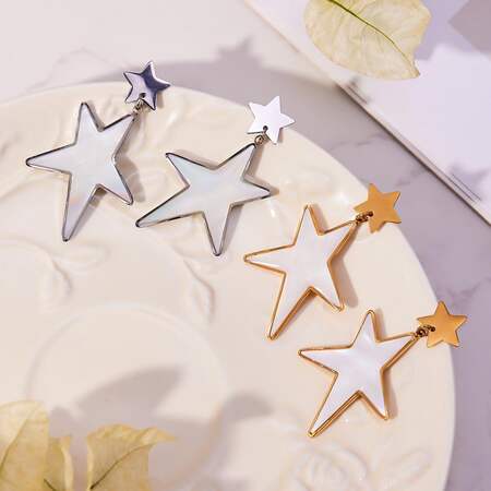 1 Pair Irregular Star Stainless Steel Waterproof Gold Color Shell Women's Drop Earrings 2