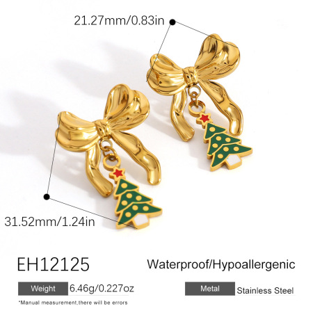 1 Pair DIY Christmas Figure Plant Stainless Steel Waterproof Women's Stud Earrings