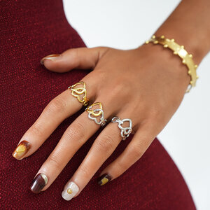 1 Piece Simple Heart Stainless Steel Waterproof Gold Color Women's Statement Rings h5 Picture5