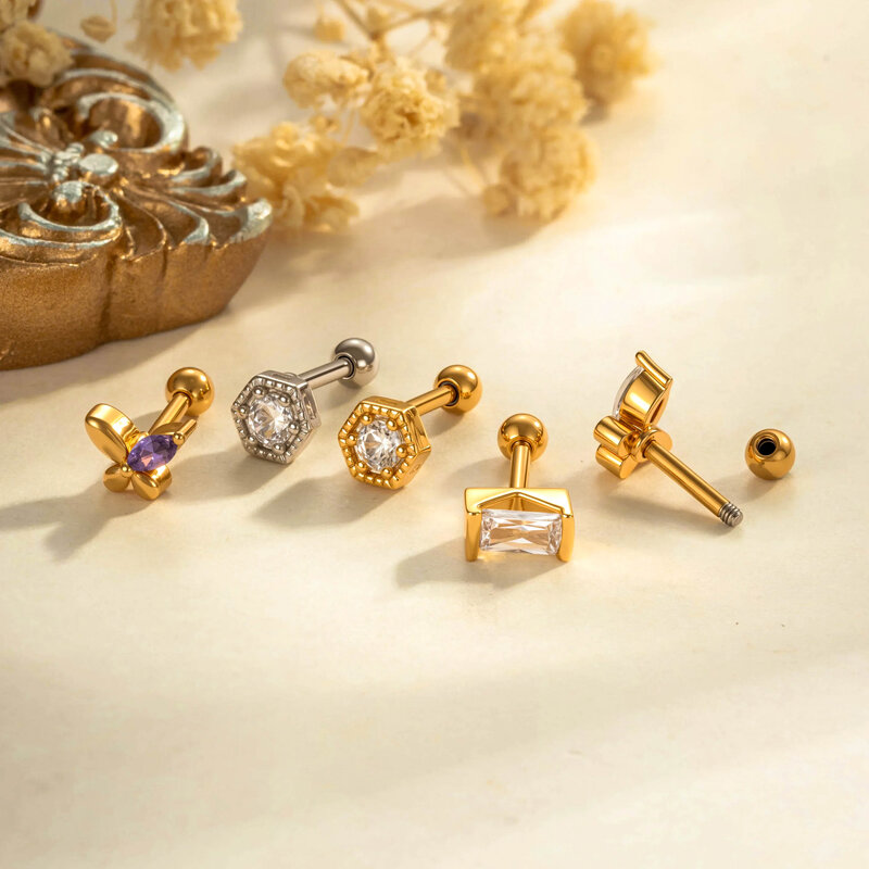 1 Piece Delicate Butterfly Copper Gold Color Zircon Women's Piercing Earrings h5Picture4
