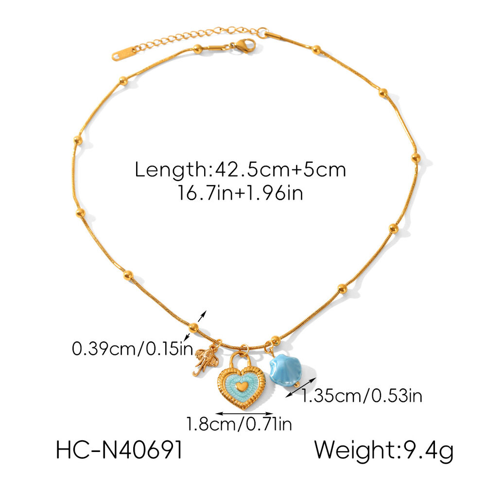 1-teilige Halskette mit Herzanhänger aus emailliertem Edelstahl, wasserdicht, goldfarben Bild2