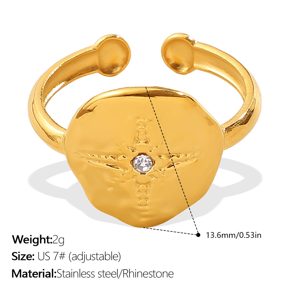 1 Piece Clover Stainless Steel Waterproof Gold Color Rhinestone Statement Ring h5Picture2