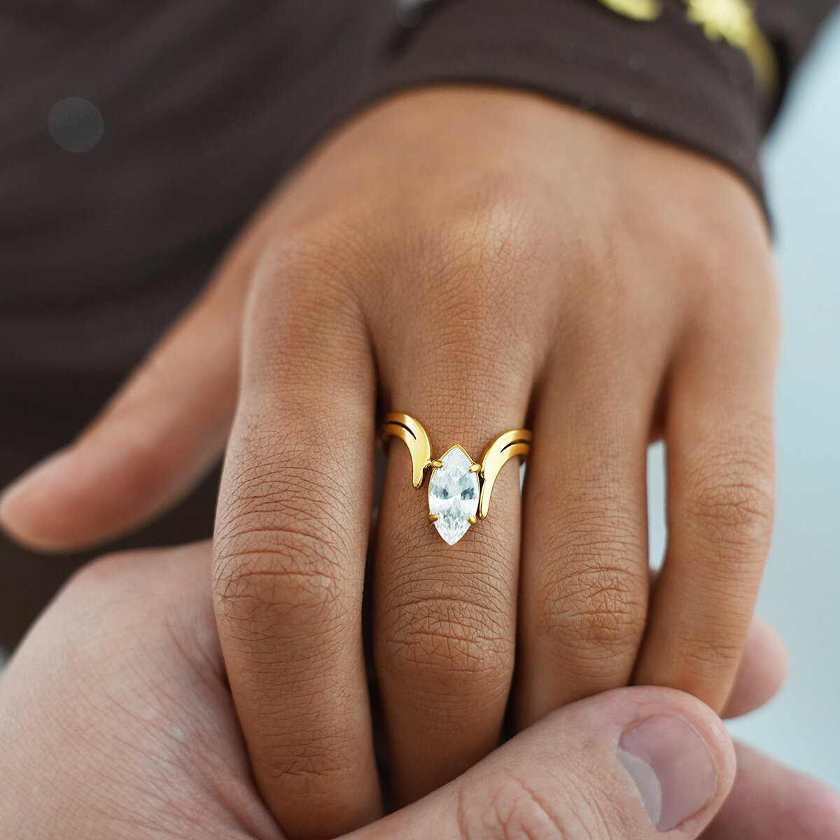 1 Piece  Irregular Shape Stainless Steel Waterproof   Gold Color  Zircon Statement Rings