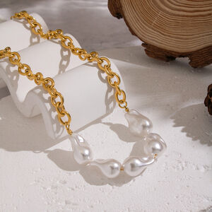 1 Piece Pearl Beads Chain Stainless Steel Waterproof Gold Color Necklace h5 Picture2