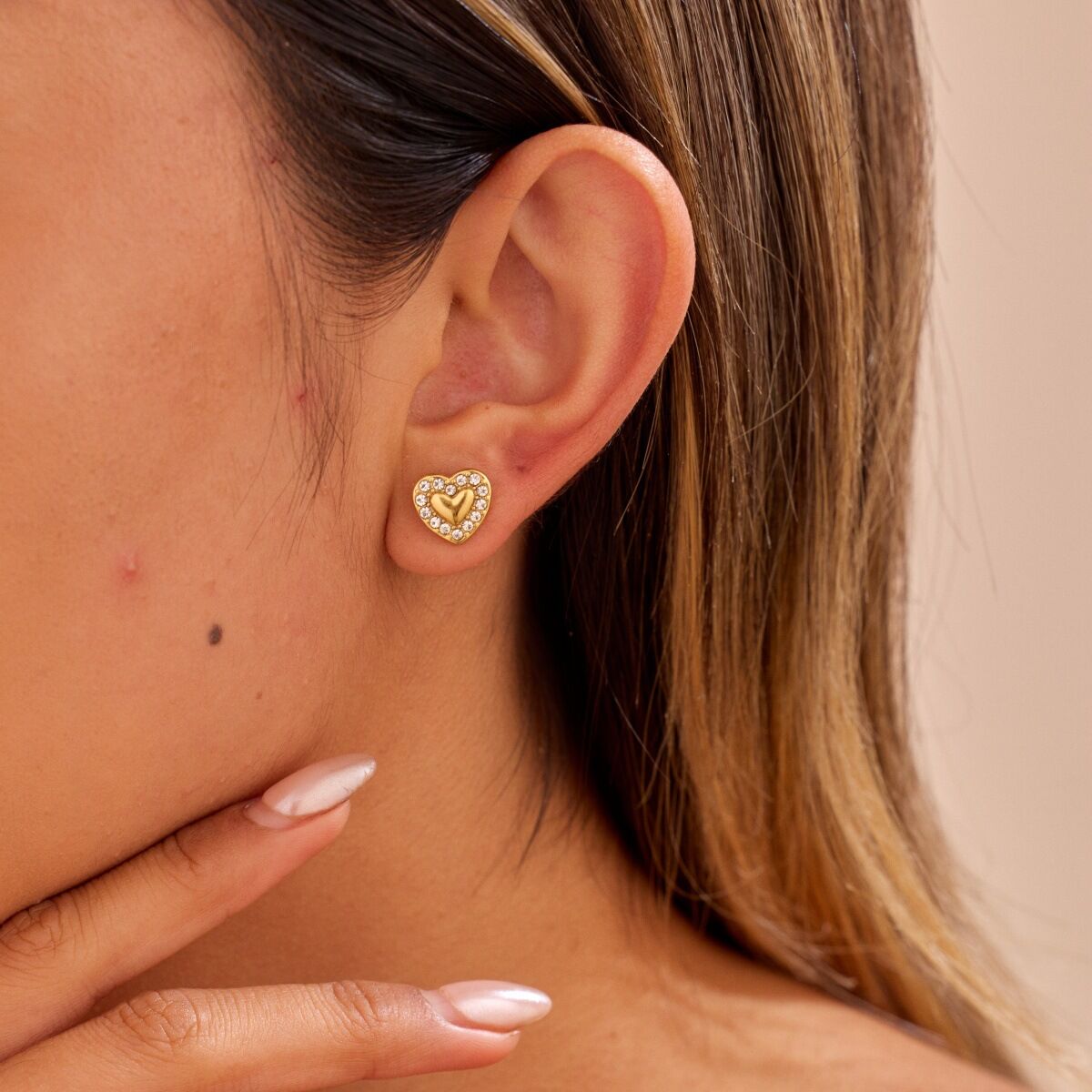 1 Pair Simple  Sweet Heart Stainless Steel Waterproof Women's Stud Earrings Picture2