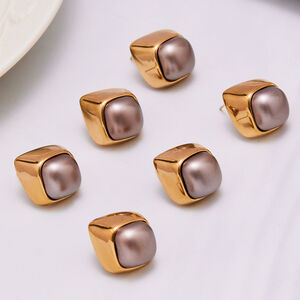 1 Pair Classic Rectangle Stainless Steel Waterproof Gold Color Women's Stud Earrings h5 Picture4