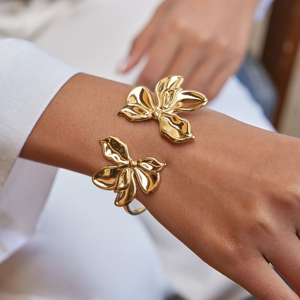 Elegantes, wasserfestes Schmuckset aus Edelstahl in Goldfarbe mit Blumenmotiv für Damen h5Bild6