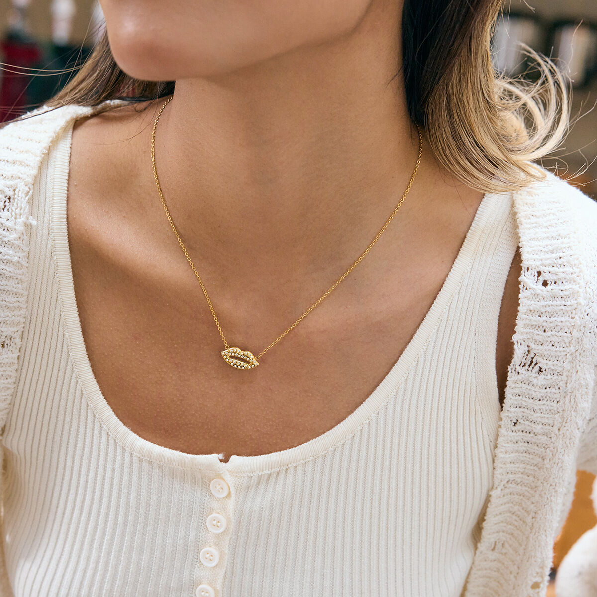 1 Piece Sexy Lips Shape Stainless Steel Waterproof Gold Color Women's Pendant Necklaces