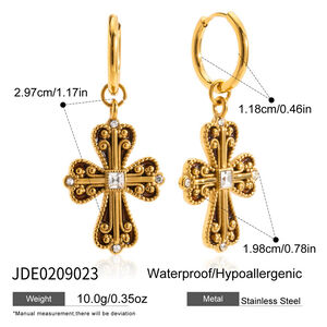 1 Pair Luxurious Cross Stainless Steel Waterproof Gold Color Women's Drop Earrings h5 Picture2