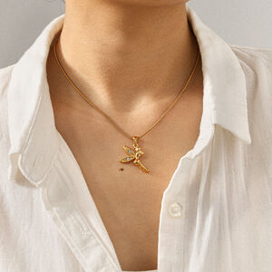 Collana con ciondolo in zircone color oro impermeabile in acciaio inossidabile con angelo, 1 pezzo h5 Immagine5