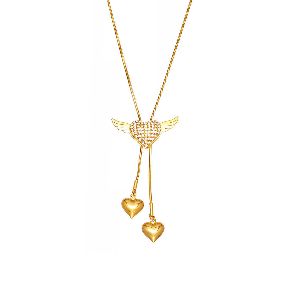 1 Piece Romantic Heart&Swings Chain Stainless Steel Waterproof Gold Color Zircon Women's Long Necklaces