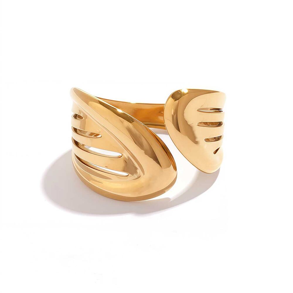 1 Stück Simple Series Unregelmäßig geformter Edelstahl Wasserdichter Goldfarbener Statement-Ring für Damen