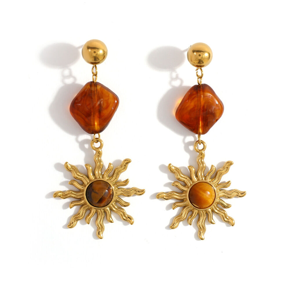 1 Pair Ethnic Series Daily Sun Stainless Steel Waterproof Women's Drop Earrings h5Picture5