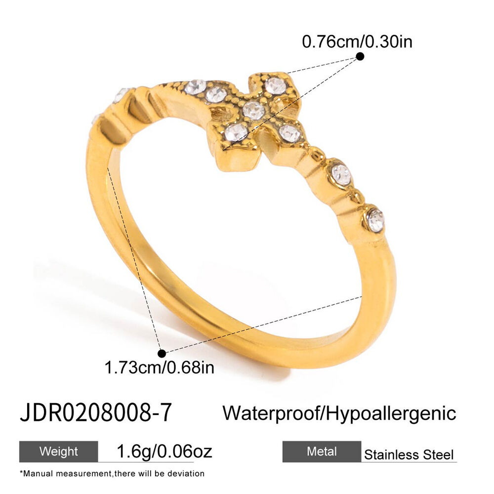 1 Piece Glamorous Cross Stainless Steel Waterproof Gold Color Statement Rings Picture2