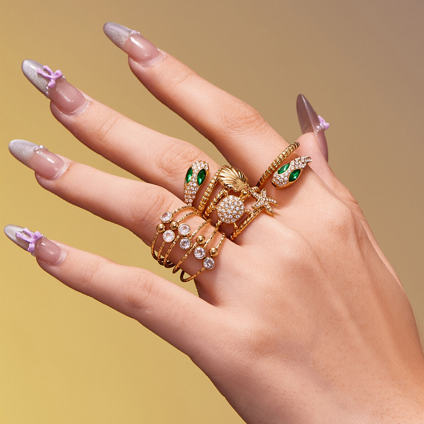 1 Piece Sparkling Snake Titanium Steel Gold Color Zircon Women's Gemstone Rings Picture4