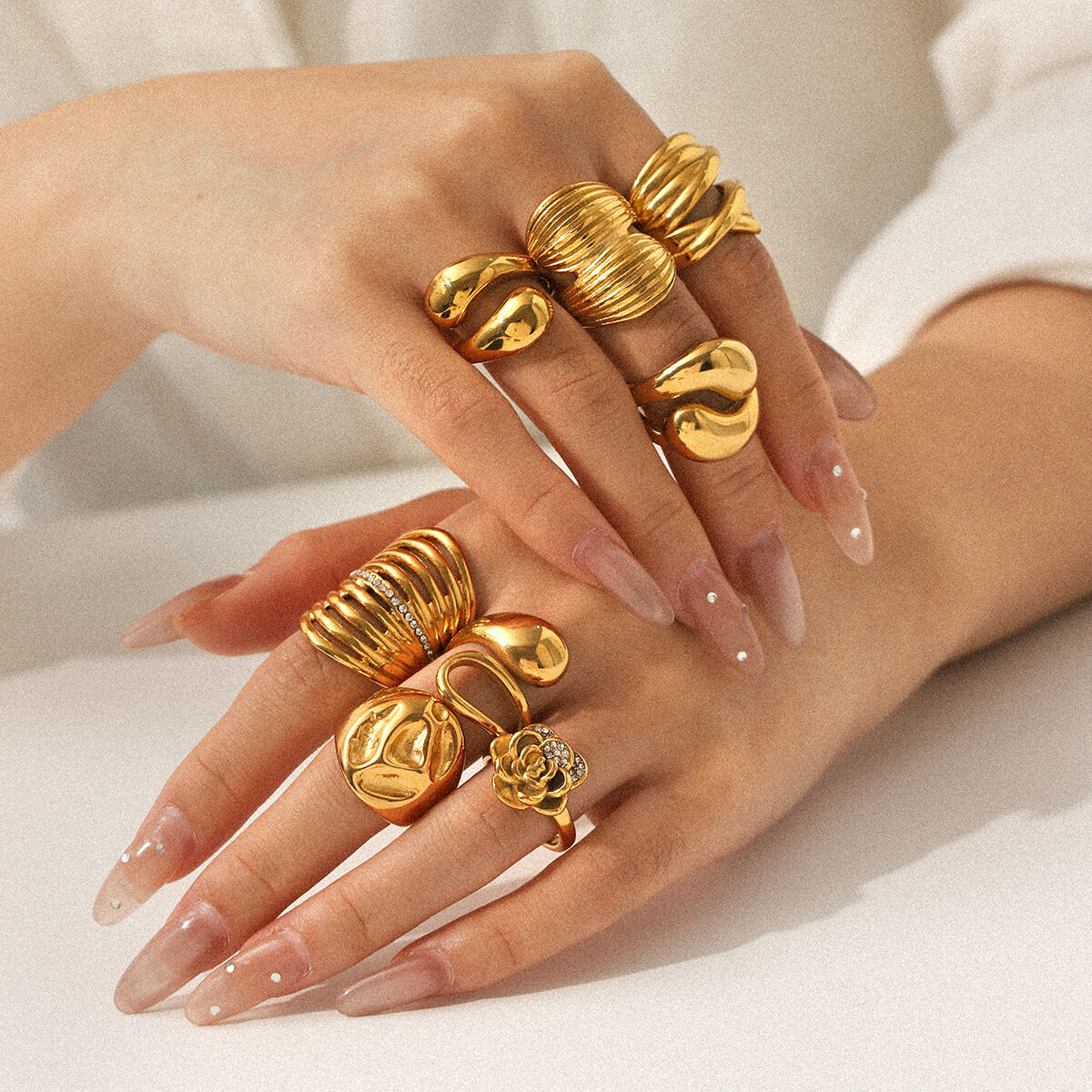 1 Piece Irregular Line Shape Stainless Steel Waterproof Gold Color Statement Ring h5 Picture4