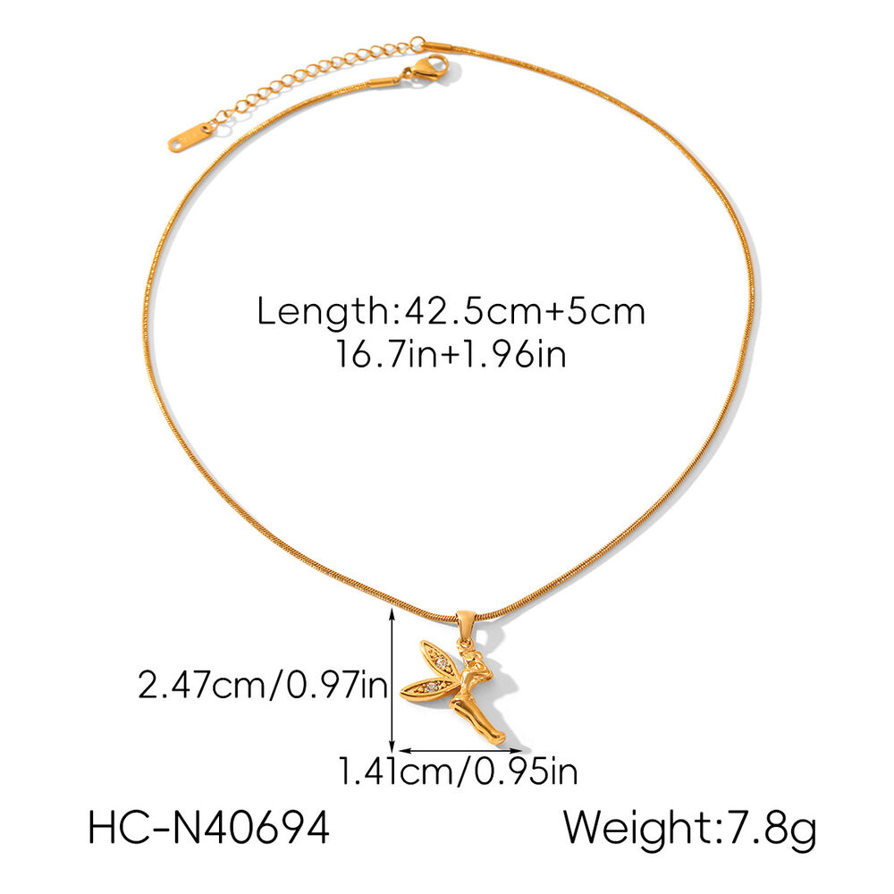 Collana con ciondolo in zircone color oro impermeabile in acciaio inossidabile con angelo, 1 pezzo h5Immagine2
