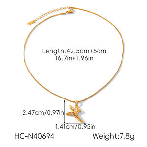 Collana con ciondolo in zircone color oro impermeabile in acciaio inossidabile con angelo, 1 pezzo h5 Immagine2