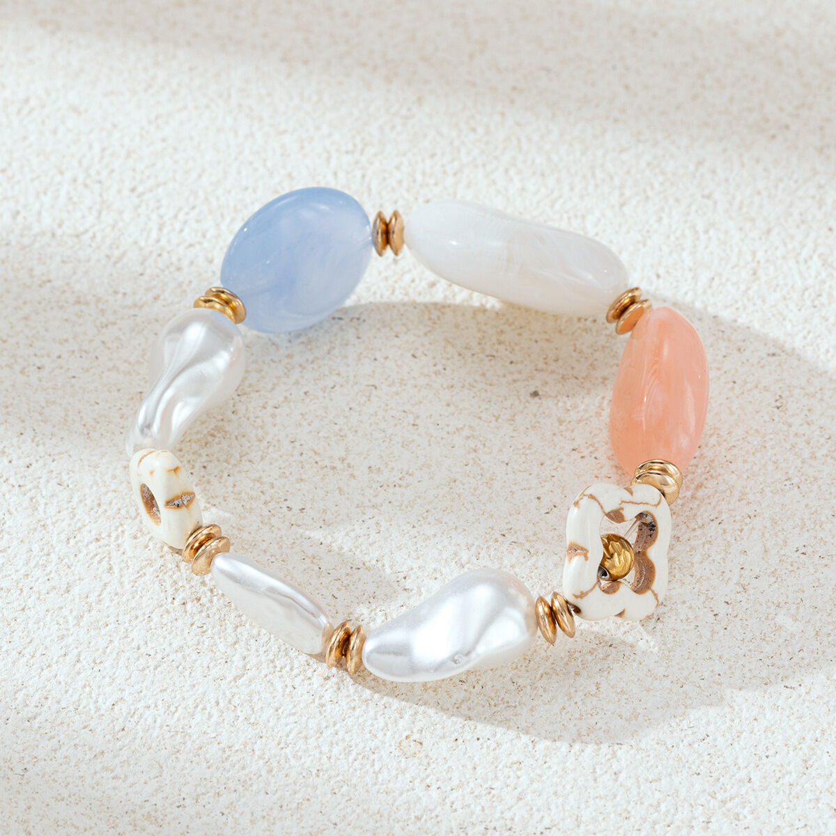 1 Piece Colorful Irregular Shape Stainless Steel Waterproof Gold Color Women's Beaded Necklaces h5 Picture2