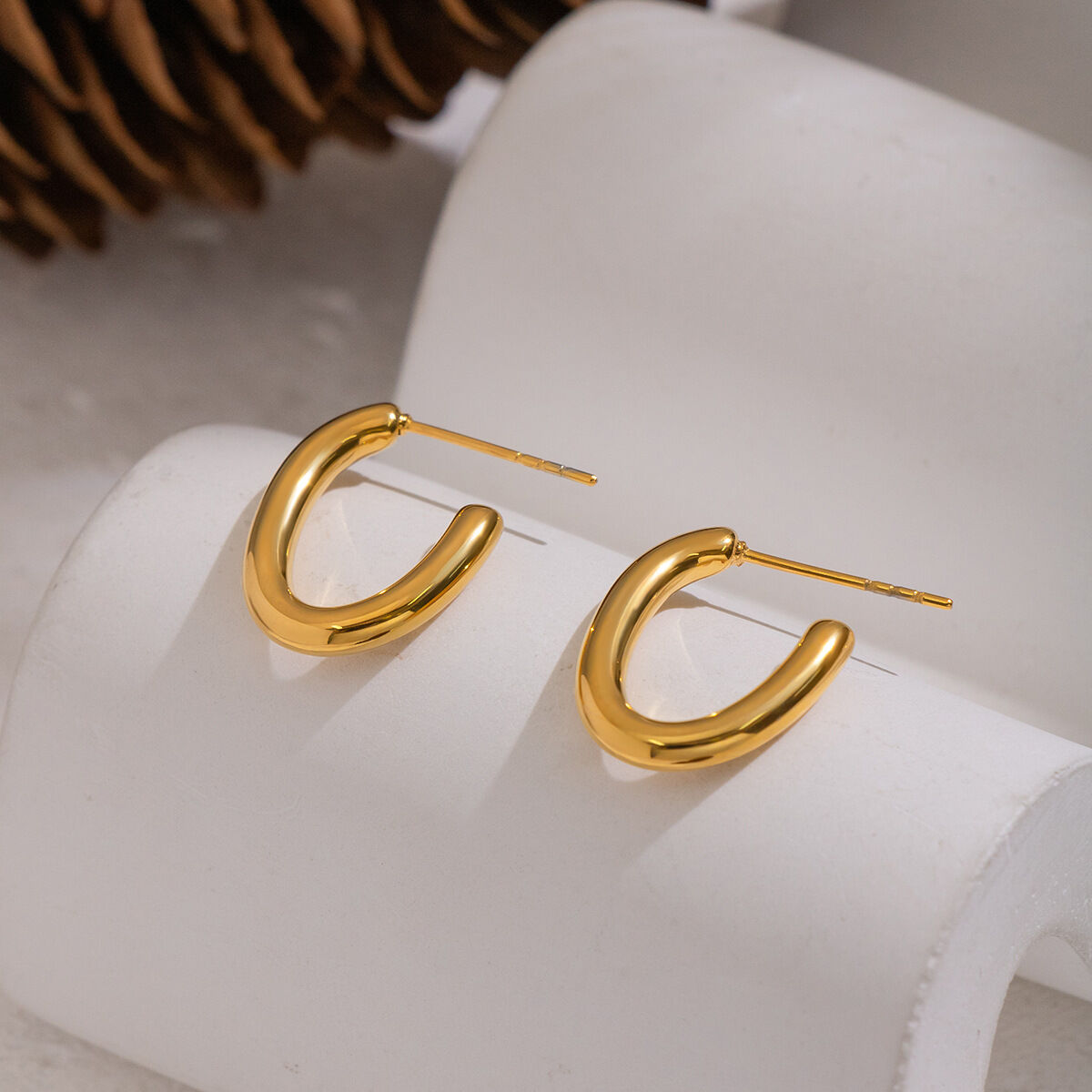 1 Pair C-shape Stainless Steel Waterproof Gold Color  Hoop Earrings Picture4
