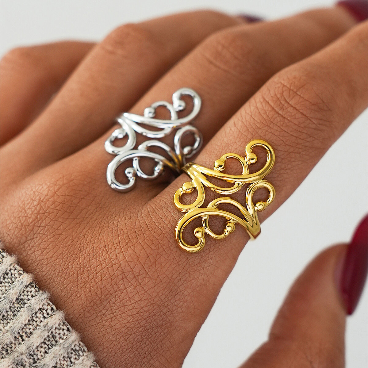 Simple Series Daily Flower Irregular Shape Stainless Steel Waterproof   Gold Color  Statement Rings