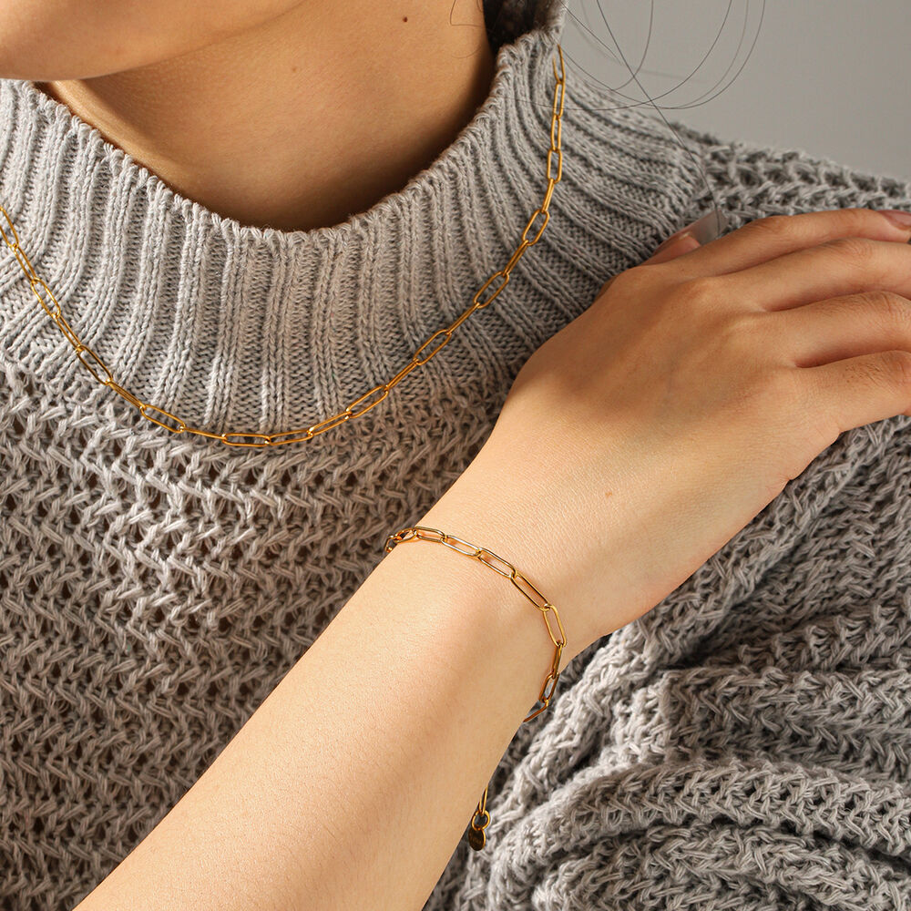 Simple Solid Color Chain Stainless Steel Waterproof Gold Color Chain Necklace & Bracelet Picture3