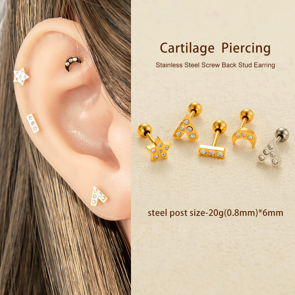 Geometric Stainless Steel Waterproof Gold Color Zircon Women's Piercing Earrings h5Picture5