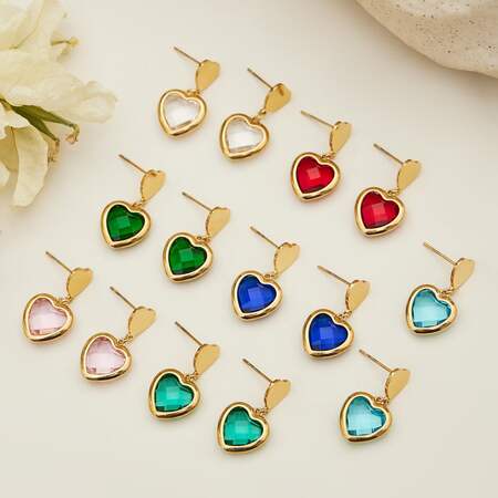 Romantic Heart Glass Stainless Steel Waterproof Anti - Tarnish Gold Color Women's Long Necklaces