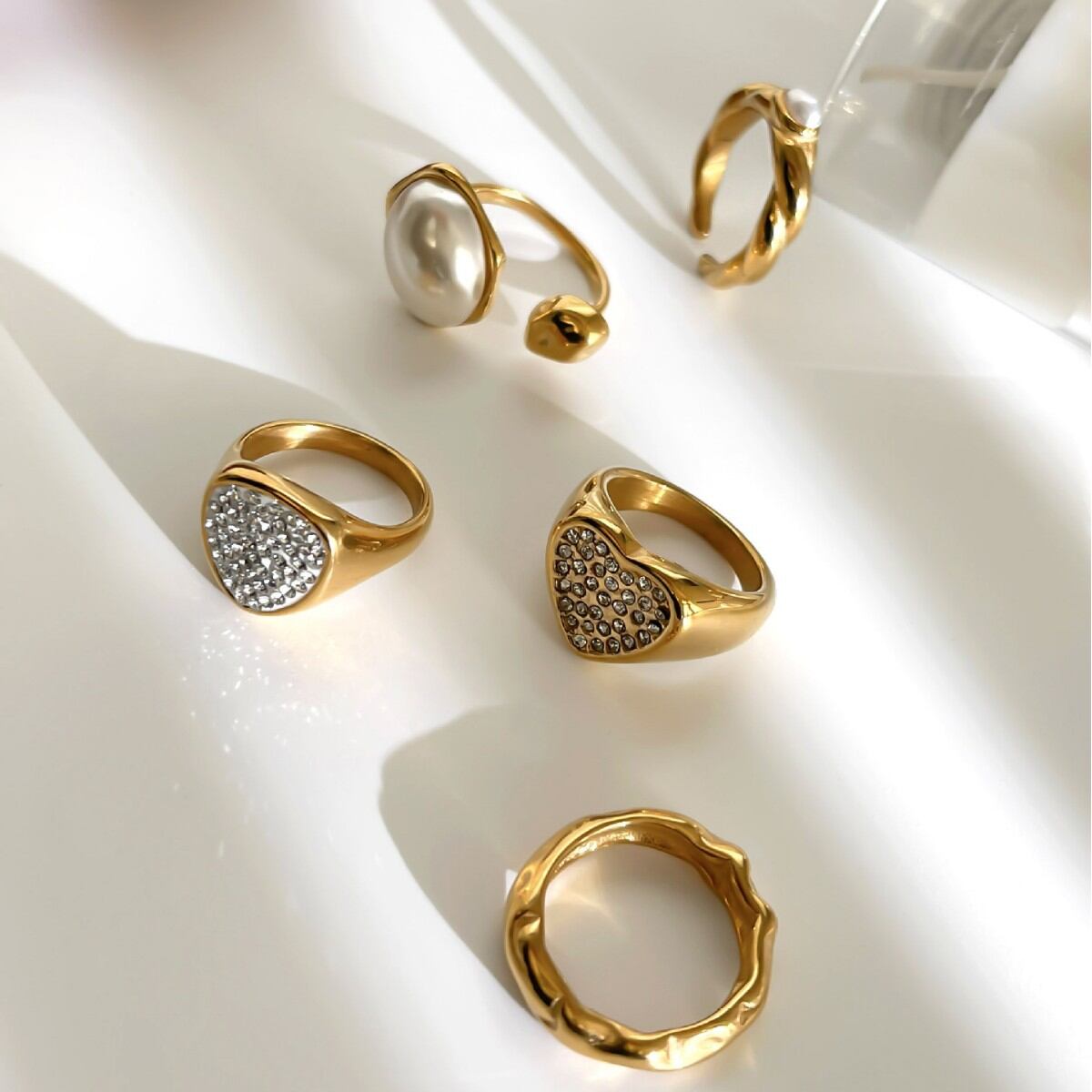 1 Piece Heart Imitation Pearl Gold Color Statement Ring h5 Picture2