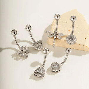 Delicate Heart Triangle Butterfly Copper Waterproof&Anti-tarnish Zircon Navel Piercings h5 Picture4