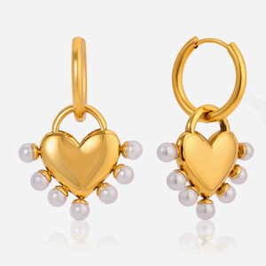 Gorgeous Heart Beads Stainless Steel Waterproof&Anti-tarnish Gold Color Women's Drop Earrings h5