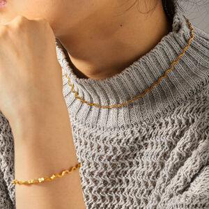 Collar y pulsera de cadena de acero inoxidable con forma de onda, resistente al agua, color dorado h5 Imagen4
