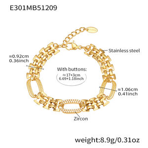 Moderne ovale schakelarmband van roestvrij staal, waterdicht, anti-aanslag, goudkleurig met zirkonia, voor dames. h5 Afbeelding2