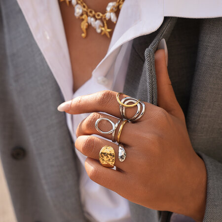 1 Piece Daily Irregular Shape Waterproof Anti-Tarnish Stainless Steel Gold Color Statement Rings