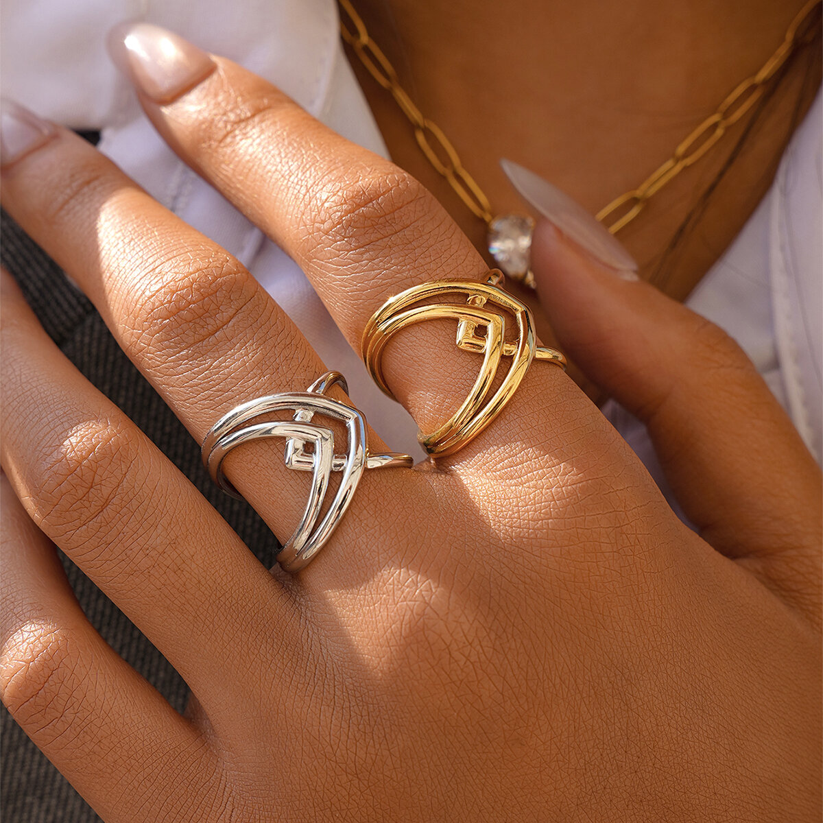 Simple Series Daily Irregular Shape Stainless Steel Waterproof   Gold Color  Statement Rings h5 Picture3