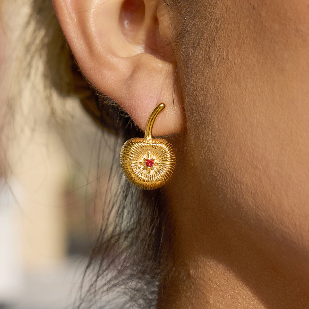 1 Pair Crafted Retro Cherry Stainless Steel Waterproof Gold Color Women's Stud Earrings h5 Picture4