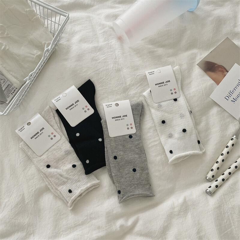 Einfache, hochelastische Baumwollsocken mit niedlichen Punkten, wadenlang h5Bild2