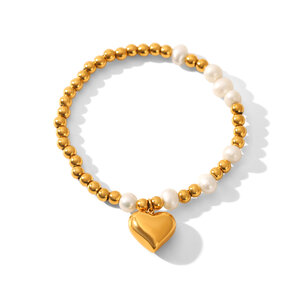 1 Piece Romantic Heart Mixed Gold Color And Silver Colors Stainless Steel Waterproof Women's Bangles h5