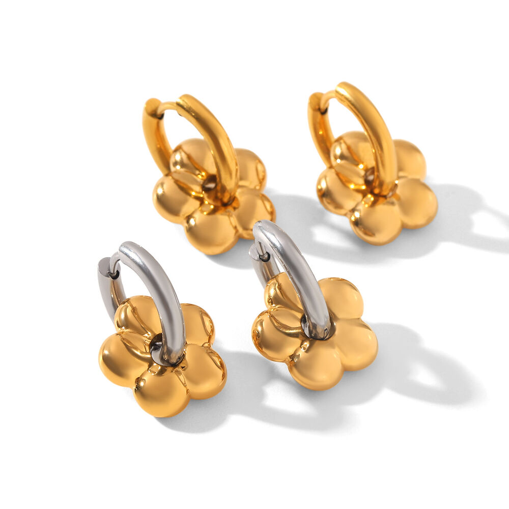 Simple Daily Flower Stainless Steel Waterproof Gold Color Women's Hoop Earrings Picture5