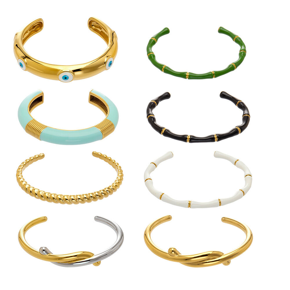 Devil's Eye Enamel Oil Drip Stainless Steel Waterproof Anti - Tarnish Gold Color Women's Cuff Bracelets Picture5