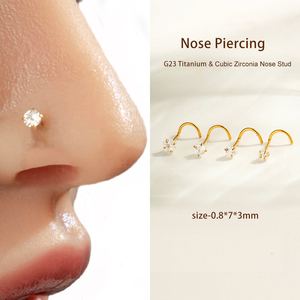 Minimalsit Rectangle Titanium Alloy Gold Color Zircon Women's Nose Stud h5 Picture5