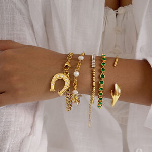 Modern Horseshoe-shaped Stainless Steel Waterproof Gold Color Women's Jewelry Sets h5 Picture4