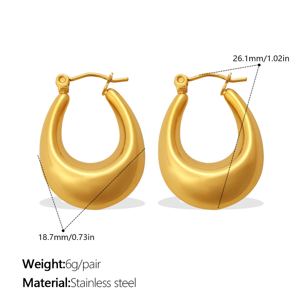Modern Stainless Steel Gold Color Waterproof&Anti-tarnish Women's Hoop Earrings 