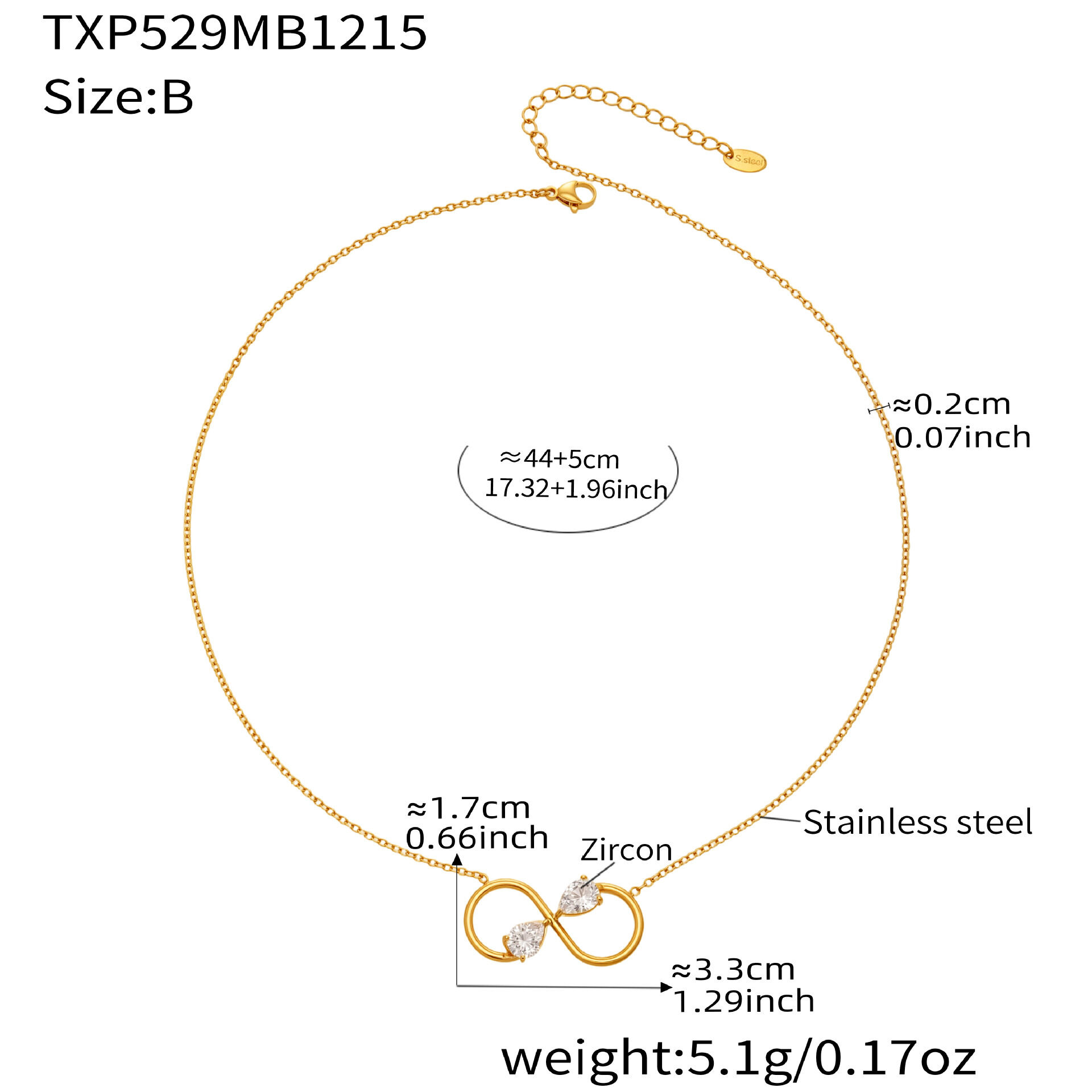 Txp529-B Gold Necklace 44+5Cm