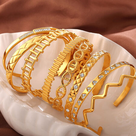 1 Piece Geometric Stainless Steel Waterproof Gold Color Cuff Bracelet