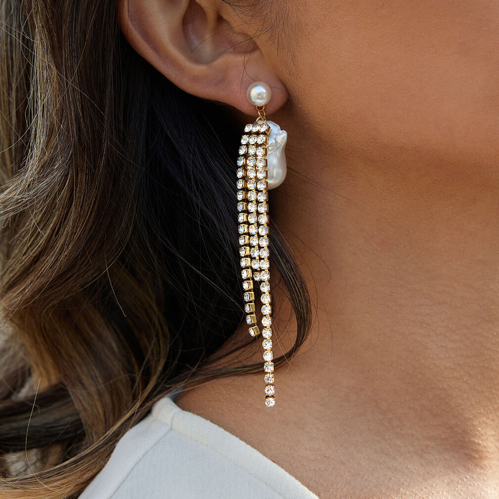 Sparkling Tassel Stainless Steel Waterproof Gold Color Women's Party Earrings h5 Picture5