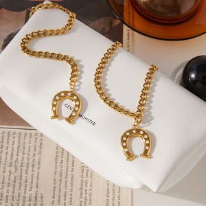 Modern Horseshoe-shaped Stainless Steel Waterproof Gold Color Women's Jewelry Sets h5 Picture5