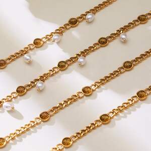 1 Piece Delicate Beads Chain Stainless Steel Waterproof Gold Color Women's Pendant Necklaces h5 Picture2